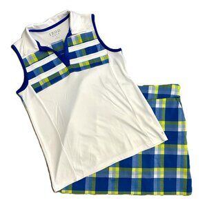 Izod Golf Set Sleeveless Polo (Small)‎ & Skort (Size 4) White/Blue/Green Yellow